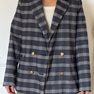 Banana Republic Black and White Checkered Blazer with Gold Buttons